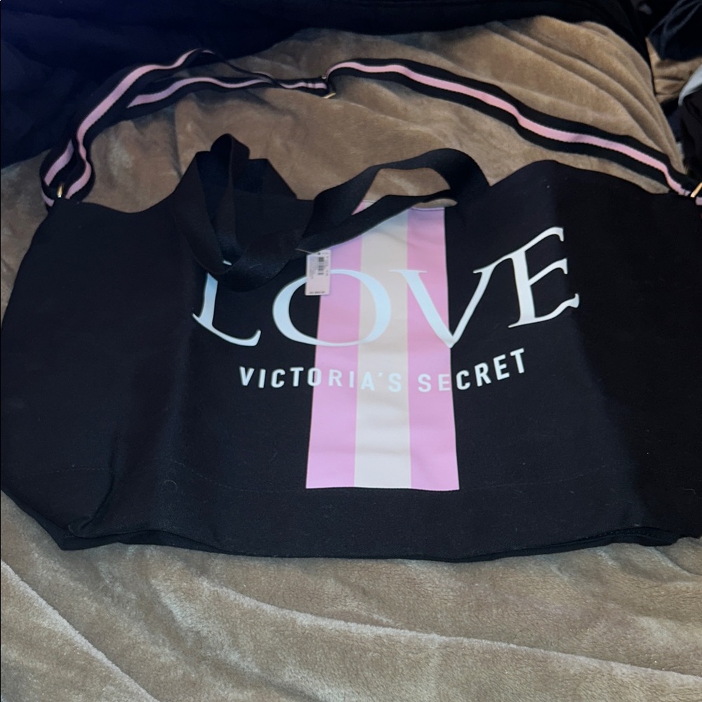 Victoria's Secret Black Tote with Pink Stripes